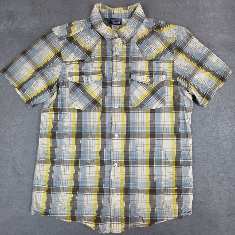 Patagonia Organic Cotton Plaid Shirt Mens M Snap Button Western Short Sleeve